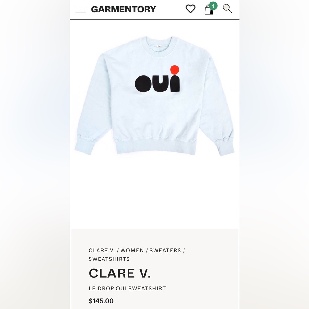 Clare V Oui Cropped Sweatshirt, Size Small